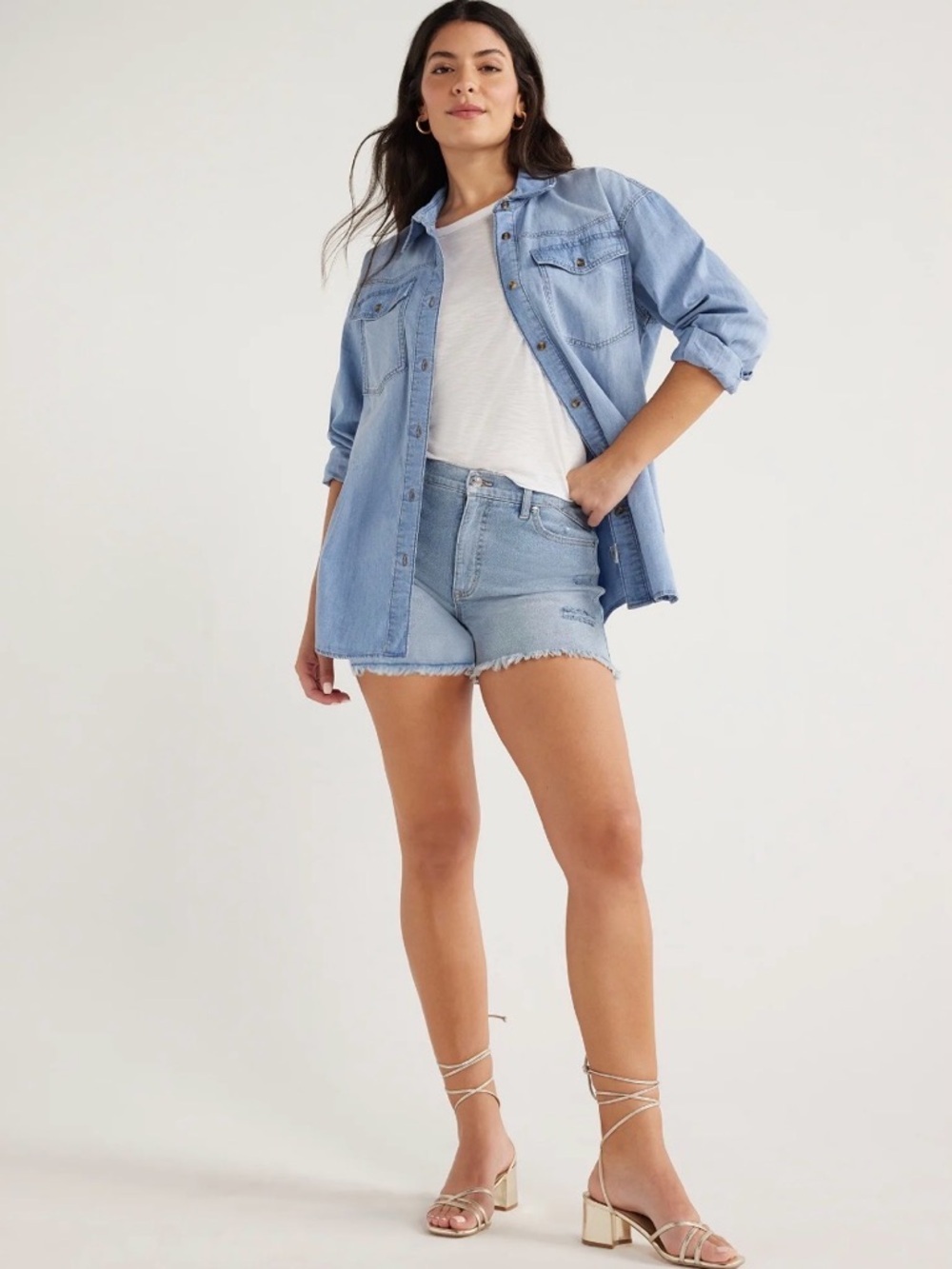 *NWOT* Sofia by Sofia Vergara Women's Oversized Denim Boyfriend Shirt, Small - Picture 3 of 14